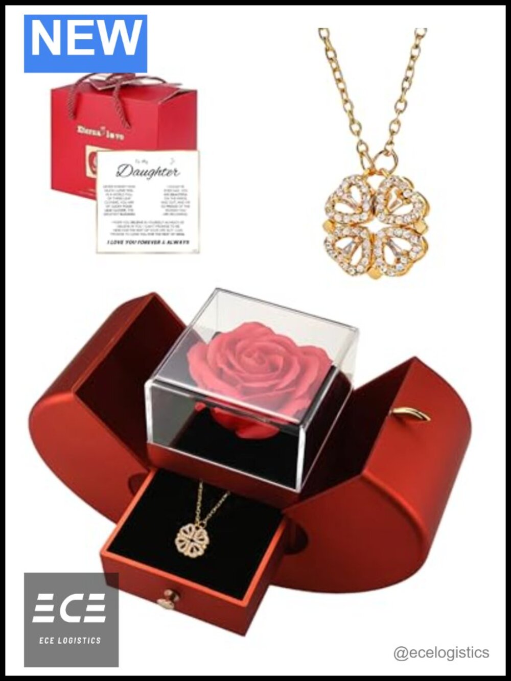 18k Gold Plated 4 Leaf Clover Pendant Necklace Link Chain Daughter Gift